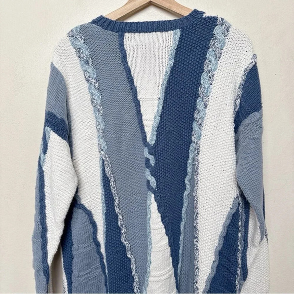 Funsport Womens Large Chunky Blue White Color Mix Ramie Sweater - Picture 14 of 16